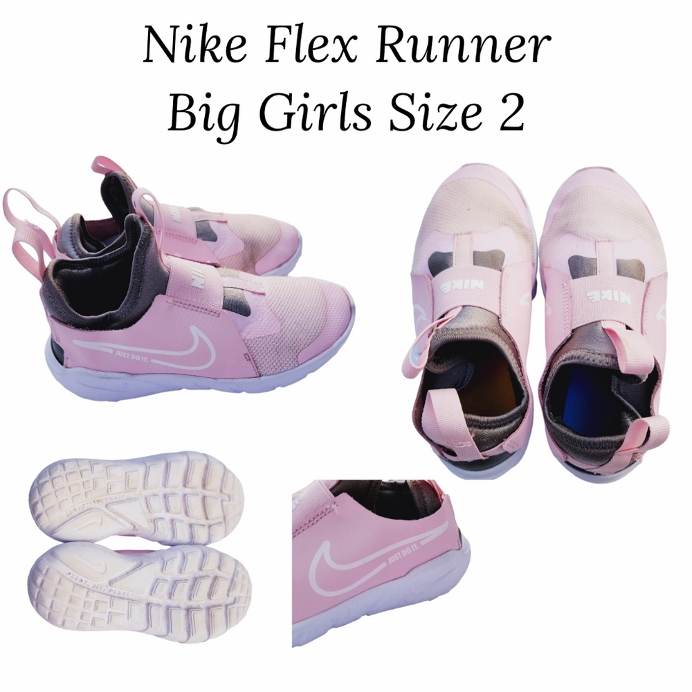 Nike Flex Runner Pink Foam Light Smoke Grey Running Shoe Girls Size 2